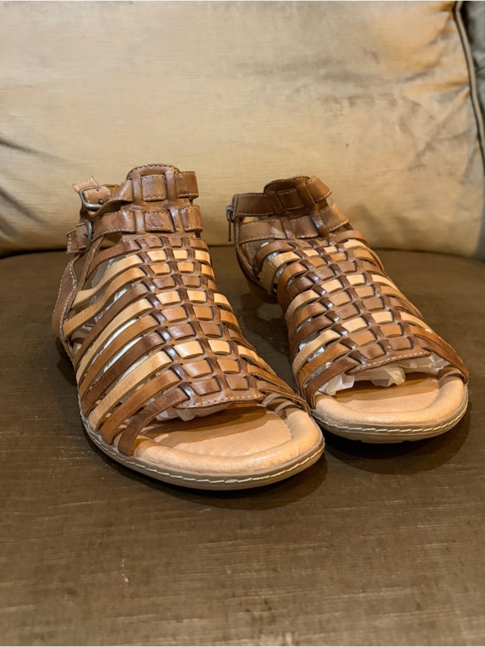 Earth Brown Woven Leather Gladiator Sandals